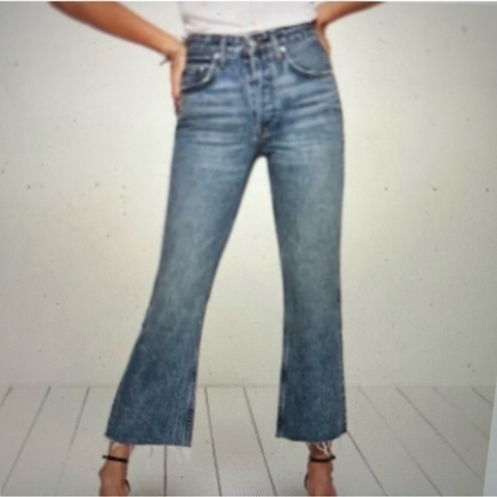 Reformation Mid-Rise Crop Flare Dark Stone